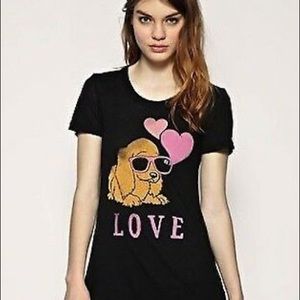 Wildfox Puppy Love Black Distressed Tee Shirt S